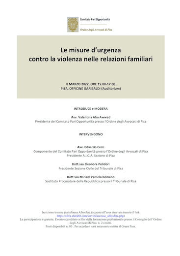 Le misure d’urgenza contro la violenza nelle relazioni familiari